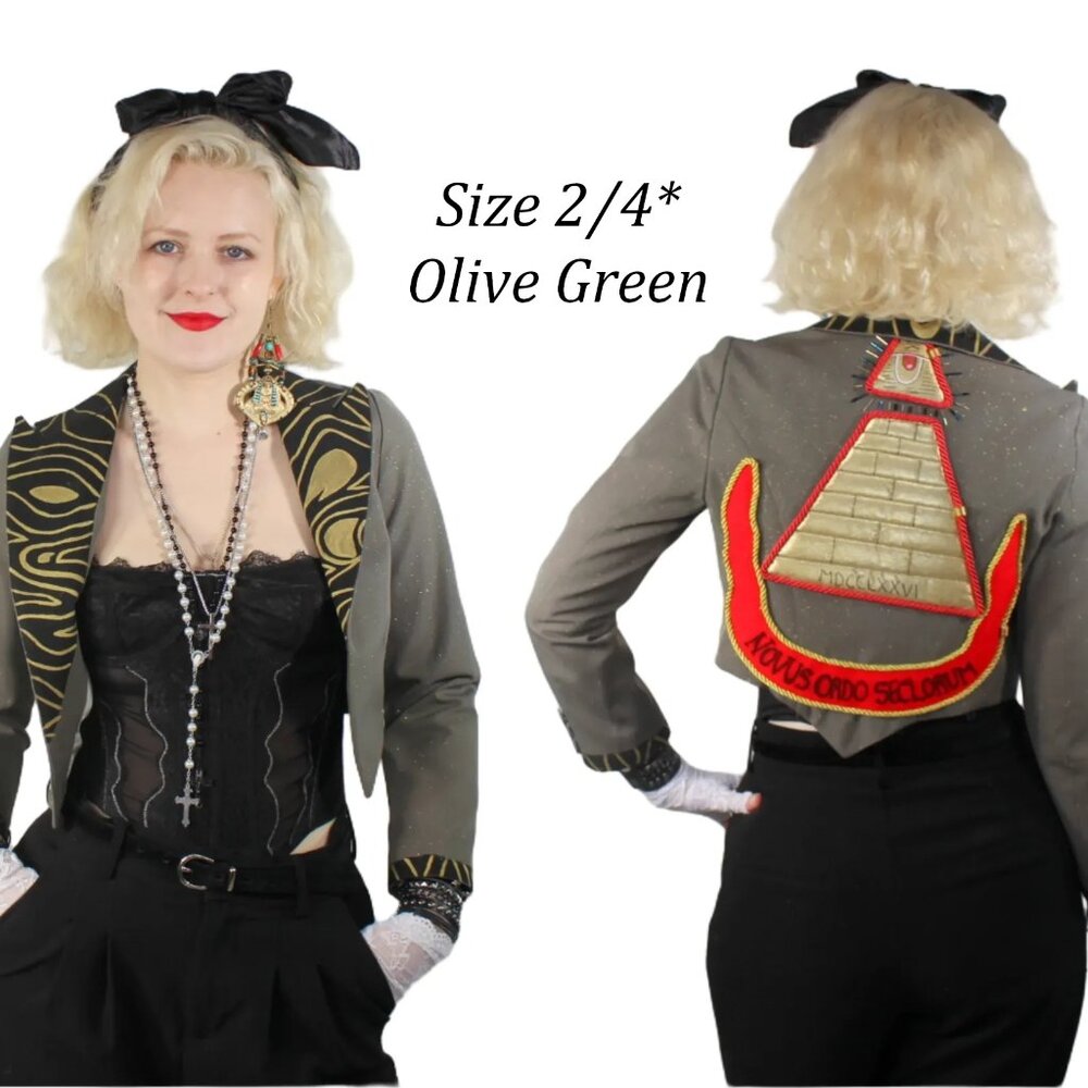 Desperately Seeking 80s Pyramid Style - Size 2* Olive Green Pointed Hem Glitter